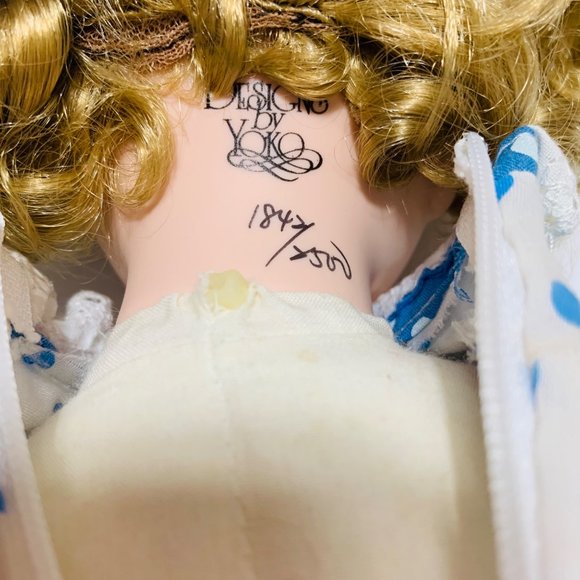 Designs by Yoko Porcelain Doll Blue Polka Dot Dress Girl 16" State Fair Edition - Picture 10 of 11